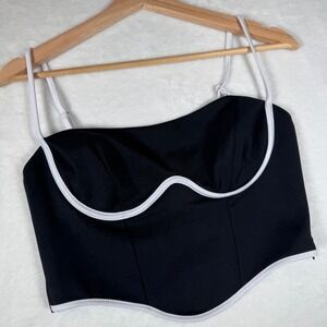 Lulus Black White Contrast Piping Bustier Crop Top PT044155KL Womens M